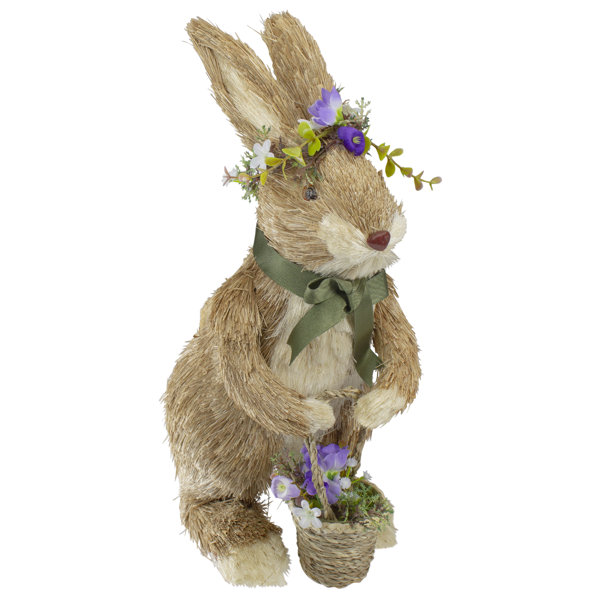 Easter Clearance! 9.8'' Easter Straw Bunny Figurines Tabletop Ornament  Animal Art Crafts Straw Rabbit Holding Carrot Spring Party Garden Table