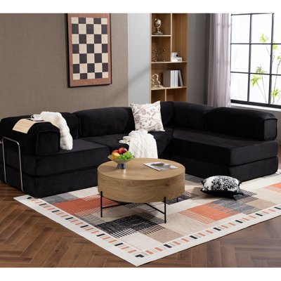 108" L Shaped Couch, Modular Sectional Sofa With Chaise, Cloud Boneless Couch With Deep Seat & Removable Pillow For Living Room, Bedroom, No Assembly by Mercer41