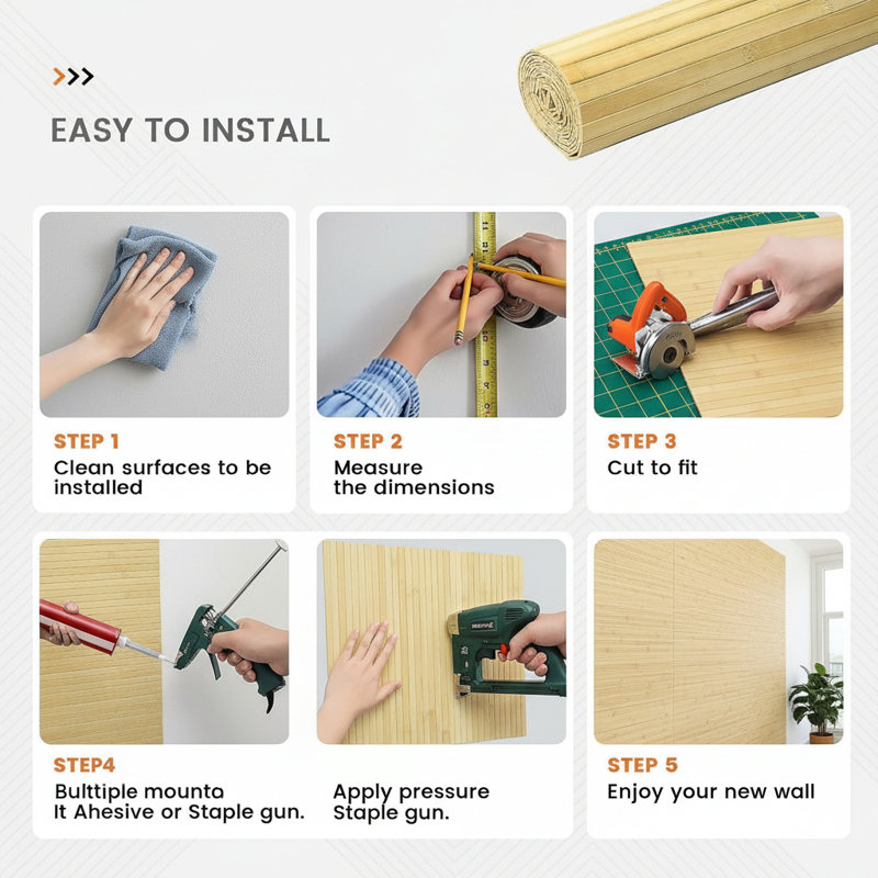Bamboo Natural Flexible Pole Wrap Decorative Wall Panel 1ft X 8ft