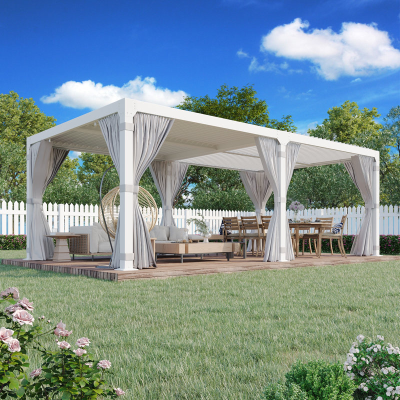 Pergola extérieure à lames orientables de 3 x 6 m avec toit ajustable et drainage dissimulé – Gazebo rigide en aluminium antirouille pour patio, cour arrière, terrasse et jardin
