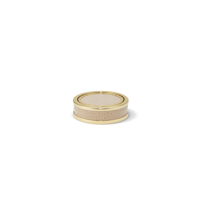 Beige Leather and Brass Round 4-Piece Coaster Set