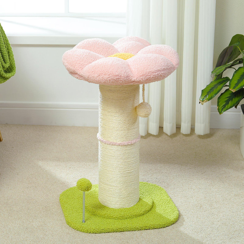Petit griffoir pour chat, planche à griffer d'intérieur pour chat, avec griffoir très épais, lit de fleurs amovible et boule à ressort