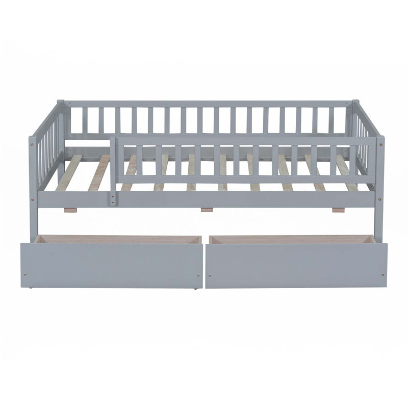 Daybed Wood Bed With Two Drawers, Gray, Twin