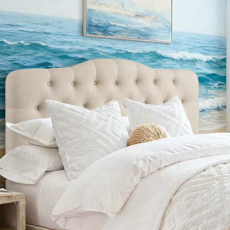 Tufted Upholstered Headboard, Solid Wood Head Board with Wood Legs, Adjustable Height Bed headboard Fabric Headboard in Modern Button Design