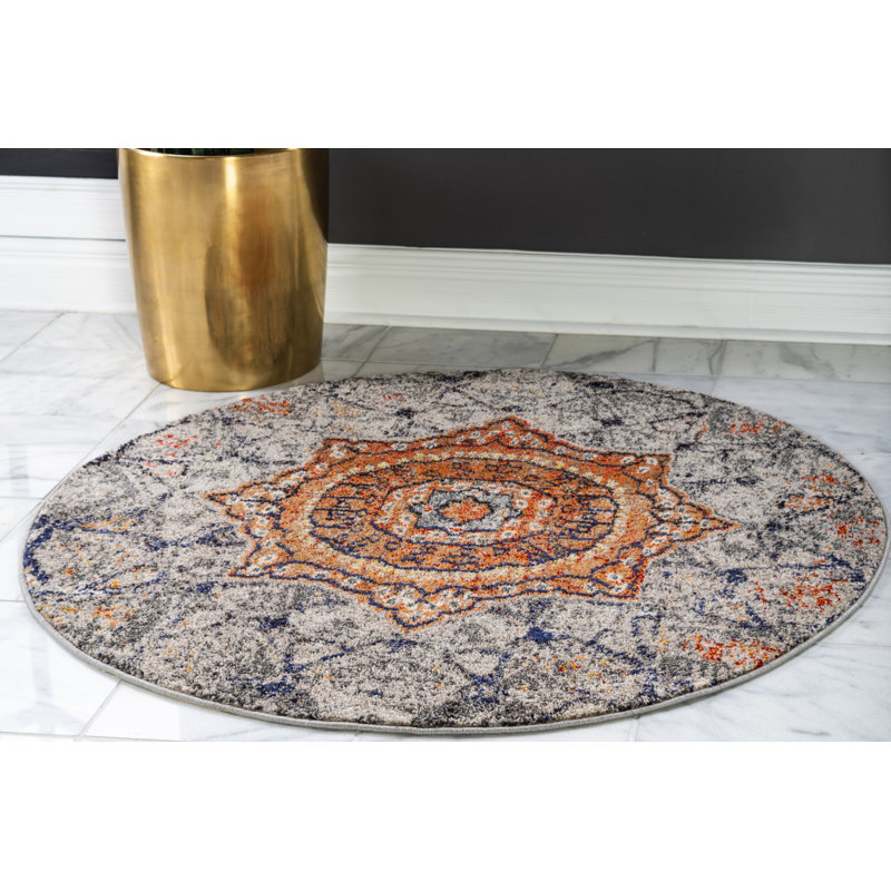 Dimonetta Washable Geometric Indoor Rug, Round 4'1"
