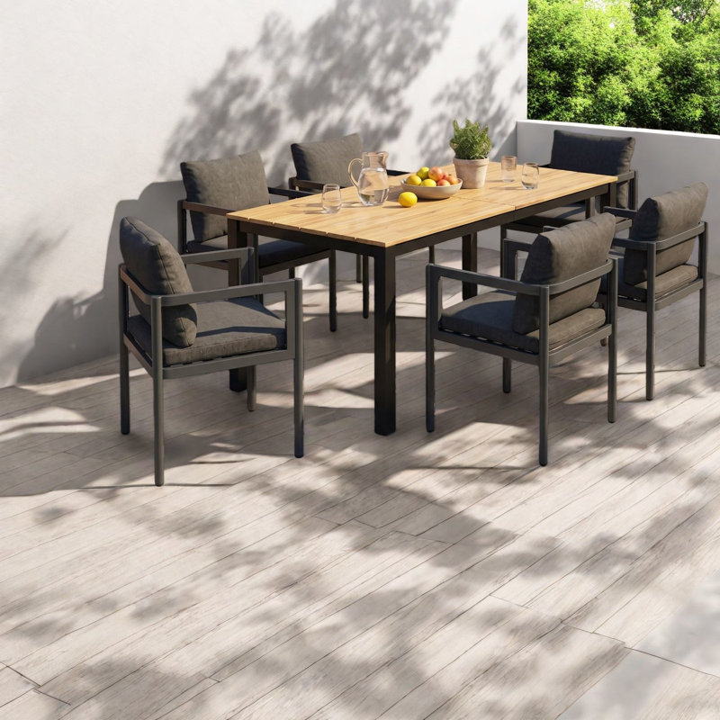 Ensemble de salle à manger moderne 7 pièces, cadre en bois d'acacia pour recevoir