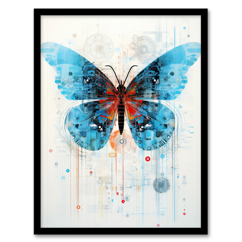 Blue Butterfly Spy Robot Hybrid Secret Military Schematic - Single Picture Frame Print