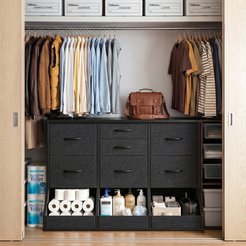 Commode à 7 tiroirs avec compartiments de rangement ouverts - Organisateur multifonctionnel pour la chambre à coucher et le vestibule