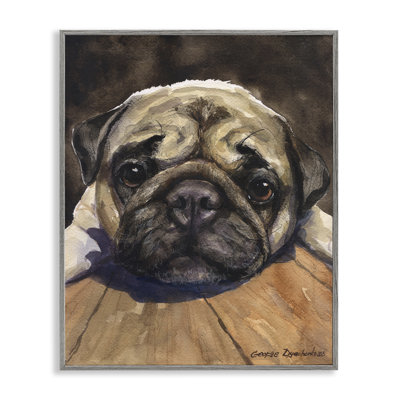 Pug Soulful Portrait Framed Giclee, design by George Dyachenko