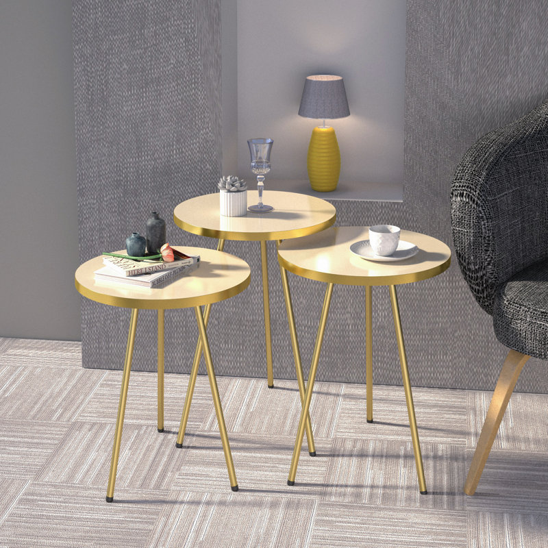Ensemble de tables basses 3 pièces Euclide, Beige/Or