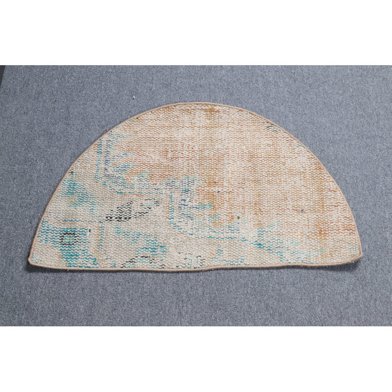 Handmade Semi-Circular Pastel Wool Area Rug For Decorative Accent In Small Spaces
