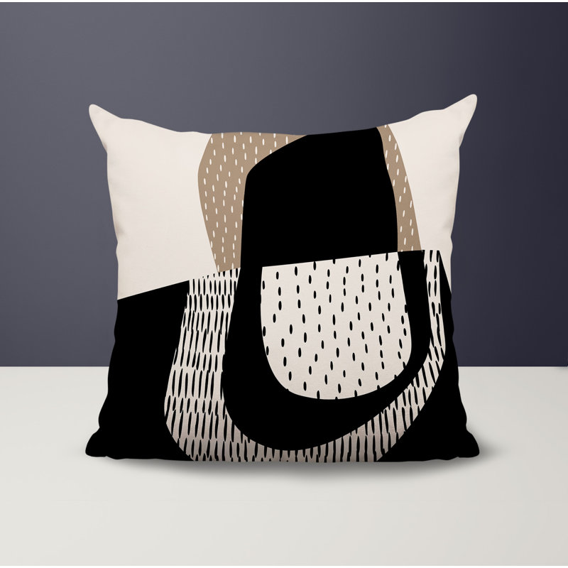 Coussin carré intérieur / extérieur pia, H 15 po x l 15 po, Beige / noir / blanc cassé