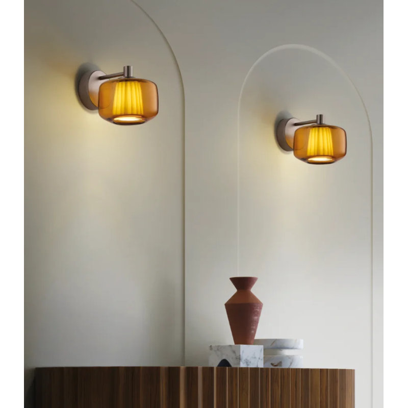 Plisse' Wall Lamp P UL, Dark Amber;Ivory White, Matt Steel, 2700 Kelvins