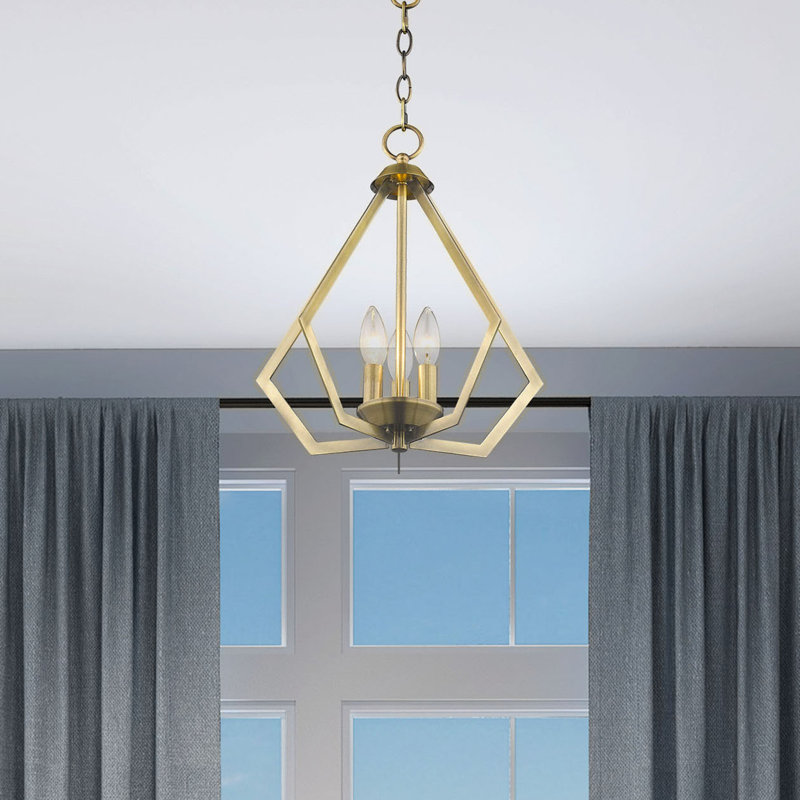 Lustre géométrique unique à 3 lumières Buckeys, Laiton antique