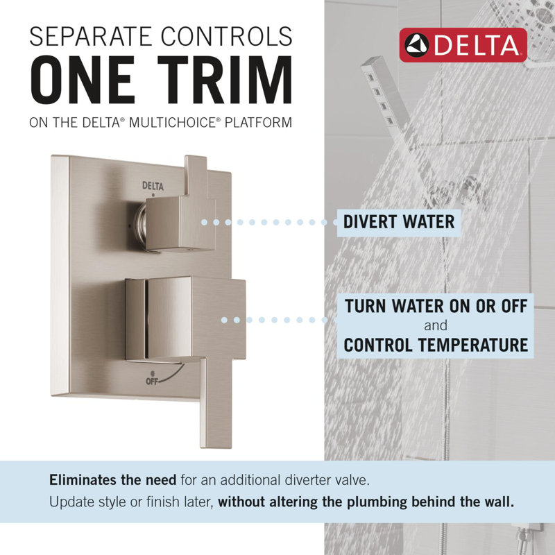 Modern Square Rain Shower System Faucet Set, Rainfall Shower Head and Handle Set Spotshield Brushed Nickel