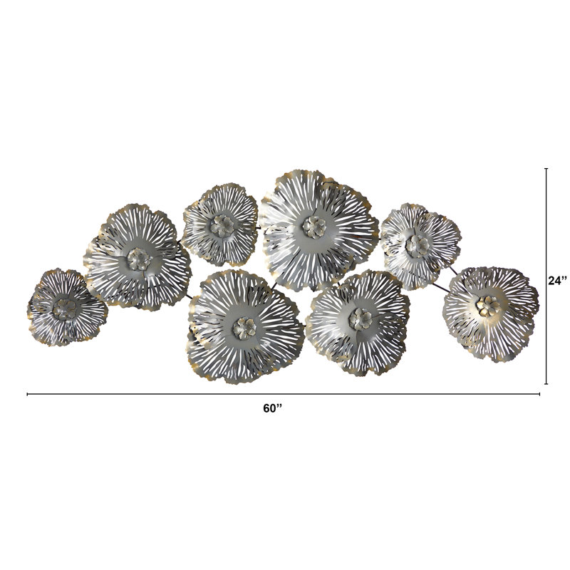 Boho Plants & Flowers Wall Decor on Metal, Silver