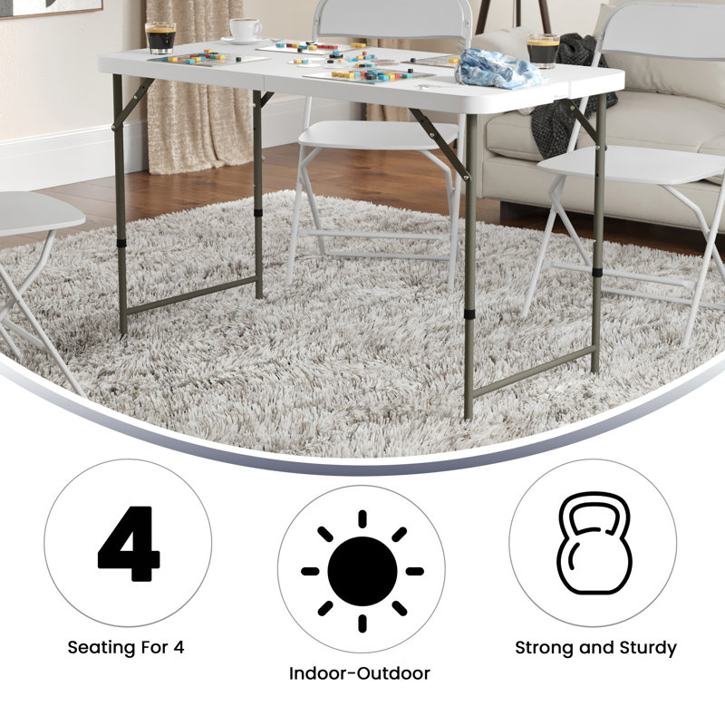 47.6" Gray Metal Adjustable Folding Table with Handle
