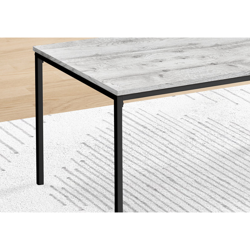 Moderne 3 tables basses, 2 tables basses et 2 tables de bout, dessus en stratifié gris, structure en métal noir avec détails