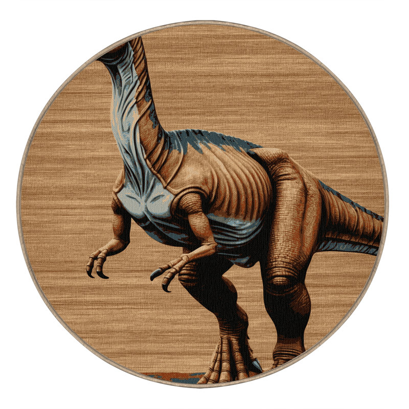 Tapis brun dinosaures lavable à la machine, Rond 7 pi