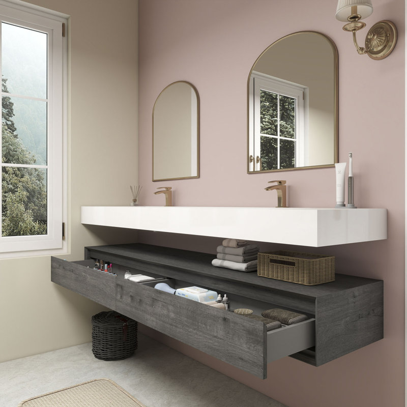 Alysa 84" Wall-Mounted Double Bathroom Vanity Set, Smoke Oak
