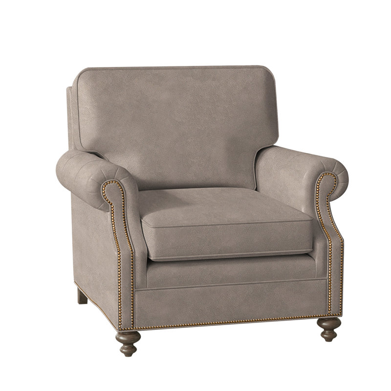 West Haven Club Chair, Aline Fumo Genuine Leather, Cobblestone, French Natural