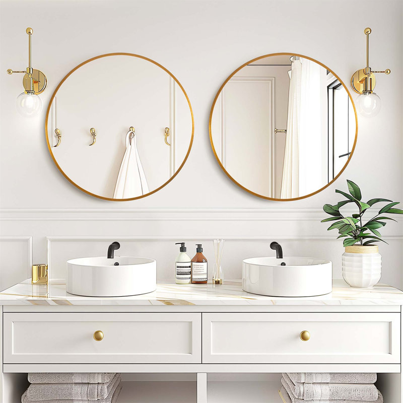 Menahan Metal Round Mirror, 20" x 20", Gold