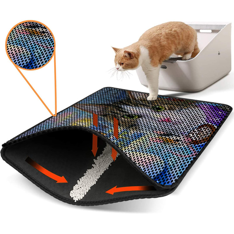 Tapis pour litière de qualité supérieure, 18 po x 24 po | 50% PVC / 50% polyester, lavable à la machine et passer l'aspirateur | Conception durable et facile à nettoyer pour les propriétaires d'animaux de compagnie | Protégez vos planchers des dégâts de la litière