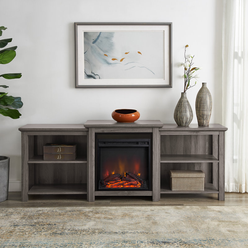 Woodbury 70" Media Console with Electric Fireplace, Slate Gray