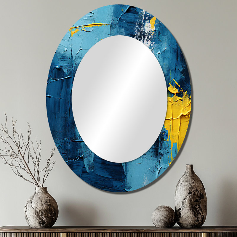 Miroir mural "Bliss Of Happiness" en jaune et bleu II, 40 po x 30 po