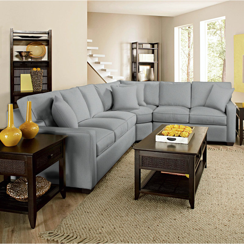 Gramercy Park Upholstered L-Shaped Sectional Symmetrical, Java, Pearl Stripe
