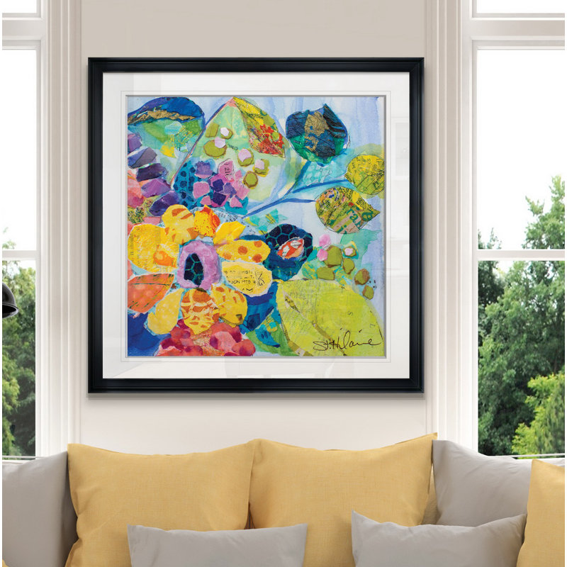 « bold fleuris vi », peinture, H 24 po x l 24 po x P 1,5 po, Cadre noir