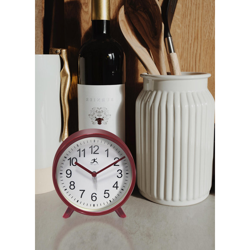 Table Clock Round Plastic Tabletop Clock with Alarm Function 5.75 Inches, Red