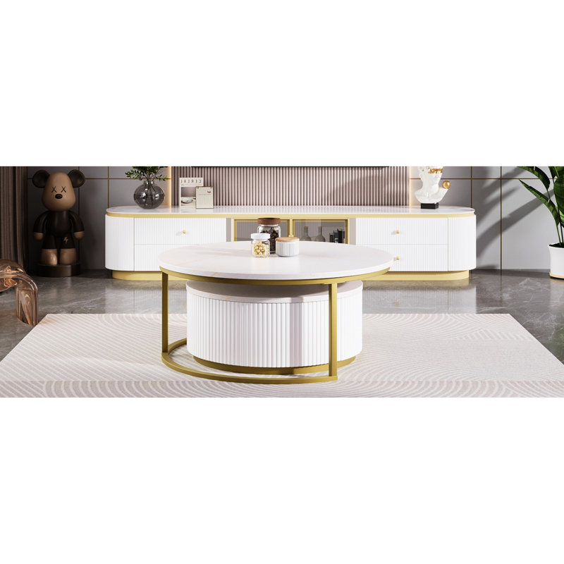 Table basse gigogne blanche avec tiroir, H 16,11 po x L 27,4 po x l 27,33 po, Blanc