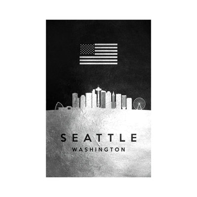 Seattle Washington Silver Skyline by Adrian Baldovino - Wrapped Canvas Painting