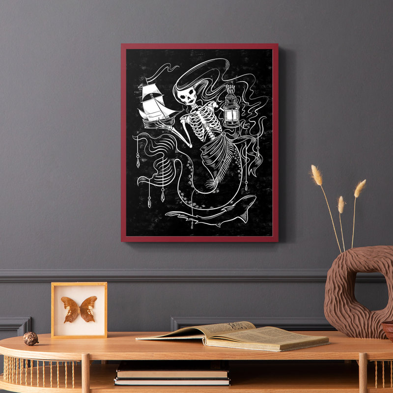 «Pirate Mermaids I», toile encadrée de qualité supérieure - prête à être accrochée, Rouge, H 10 po x l 8 po