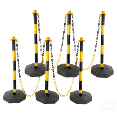 6 Pack Traffic Delineator Post Cones with Fillable Base, Adjustable Plastic Safety Barrier with 5Ft Plastic Chain, Outdoor and Indoor Crowd Control Stanchion for Traffic Control and warning W/R