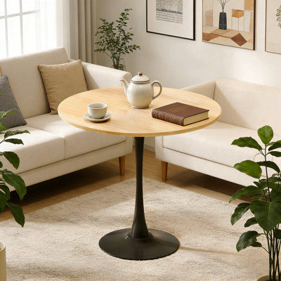 (Table en bois naturel), table de salle à manger moderne de 31,5 po, table de salle à manger, plateau en MDF et table de cuisine tulipe ronde en acier, table de cuisine, table basse de style Mid-Century pour le salon, table de salle à manger ovale
