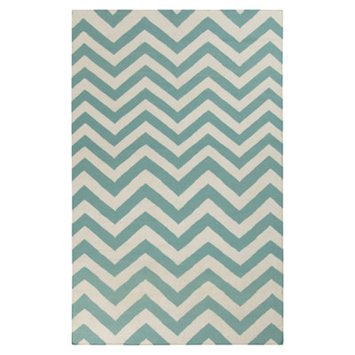 Tapis vert / ivoire en laine tissé à la main Diego Chevron