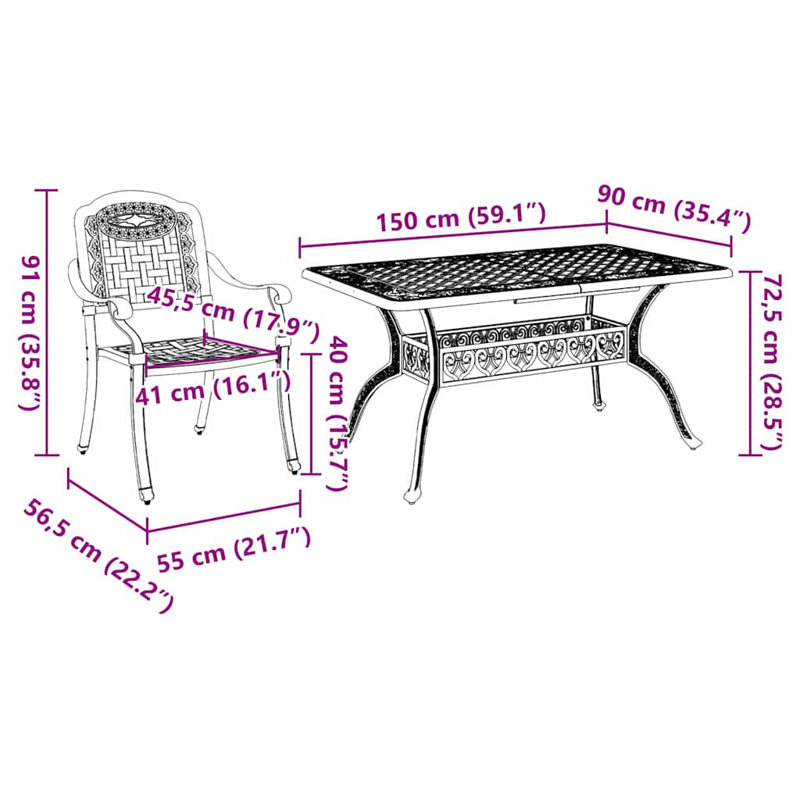 6 - Person Patio Dining Set with Rectangular Table, Bronze