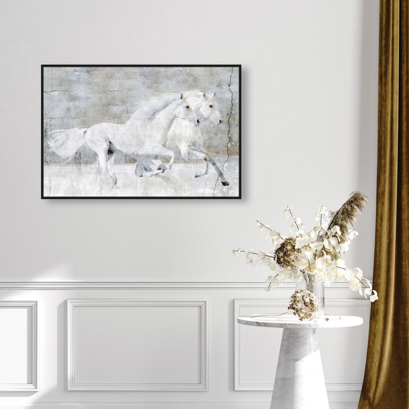 Oliver Gal Running Wild Horse - Heavy Gel Top Coat Framed Canvas Art, 25" H x 37" W, Black