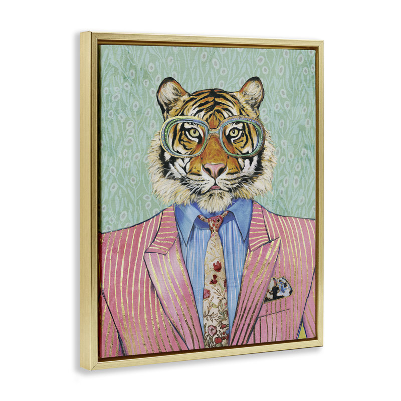 Cadre flottant Sharp Tiger, par Svetlana Aleynikova, H 21 po x l 17 po, Cadre flottant métallique doré