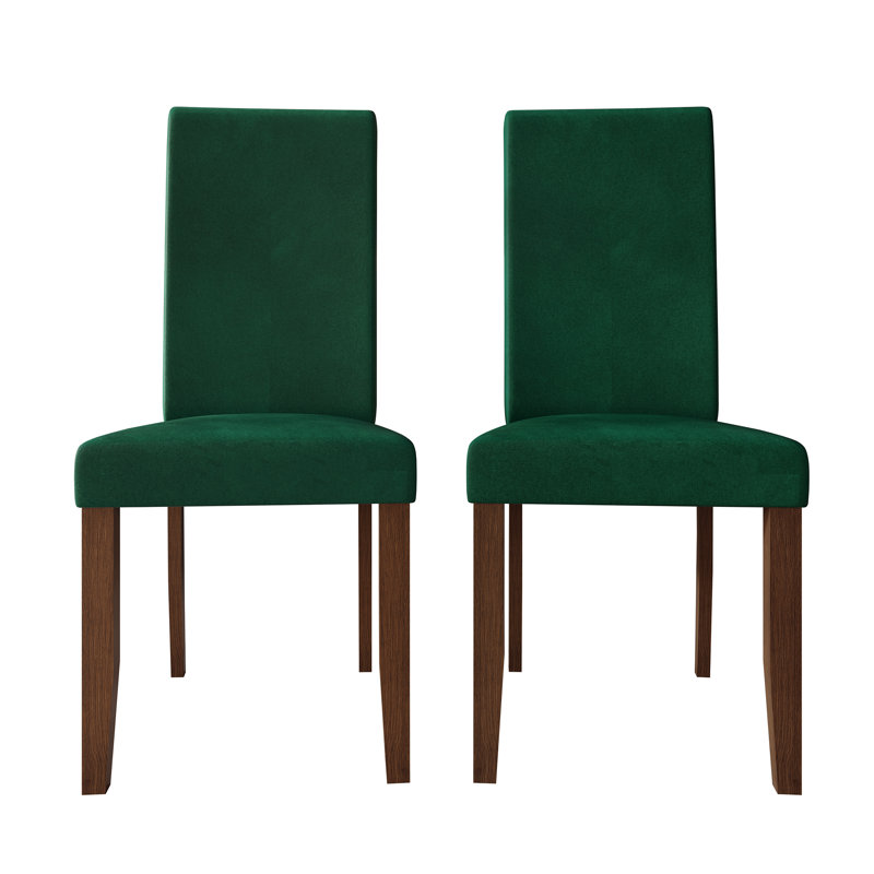 Brown Wooden Dining Chair With Velvet Cover, Green