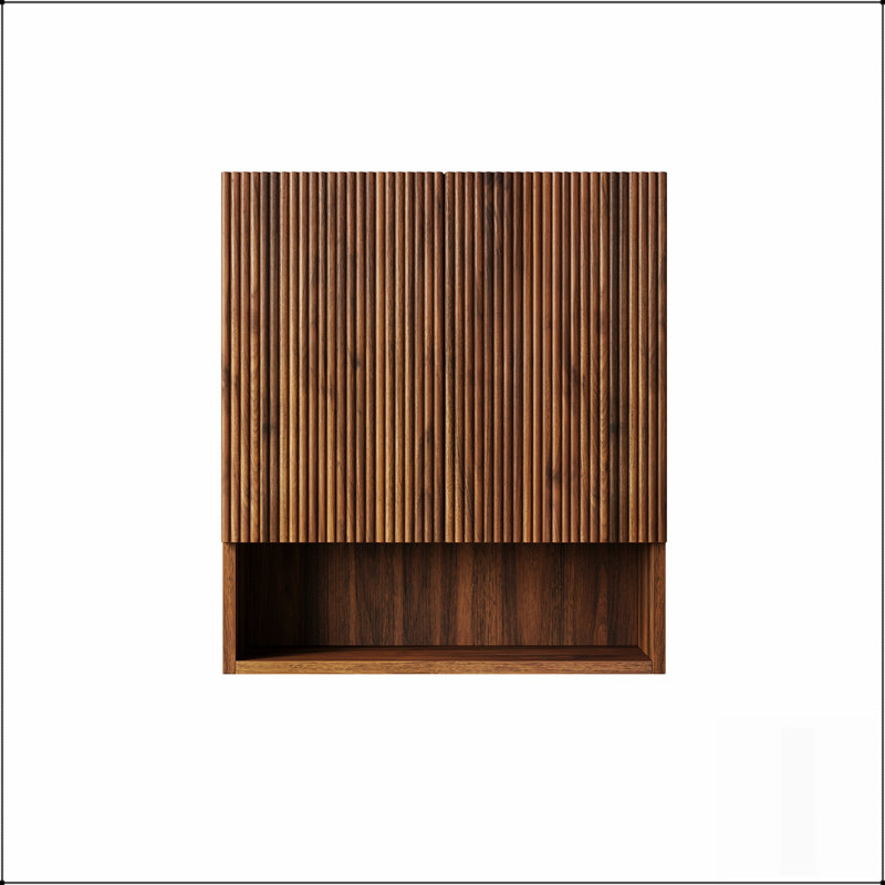 Armoire de salle de bain murale rayée de 26 pouces avec portes, tablette et rangement ouvert pour une organisation efficace au-dessus de la toilette