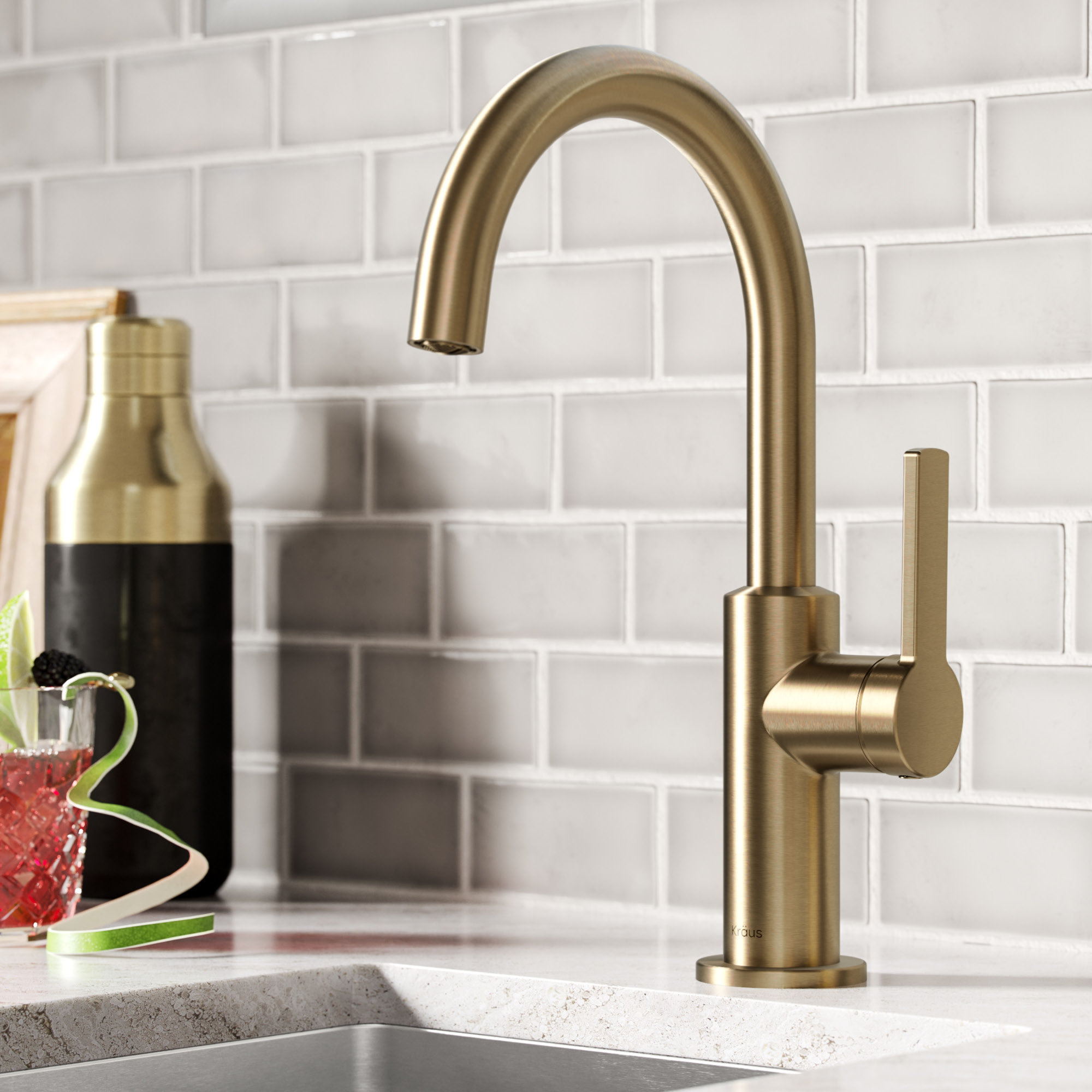 Oletto Single Handle Kitchen Bar Faucet, Antique Champagne Bronze
