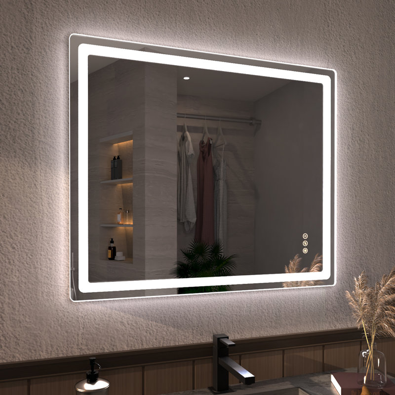 Niveous 30 in. W x 36 in. H Rectangular with Rounded Corners Frameless LED Wall Bathroom Vanity Mirror, 36" x 30", Rectangle