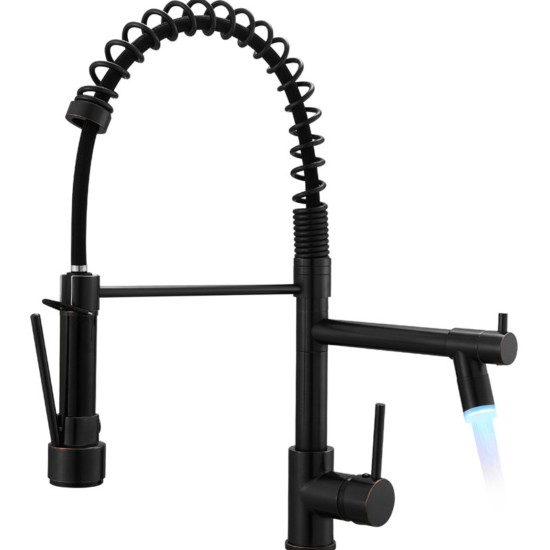 Modern Led Kitchen Faucet With Pull Down , Oil-Rubbed Bronze, Single Lever Operation 360-Degree Spin, Practicality, Black