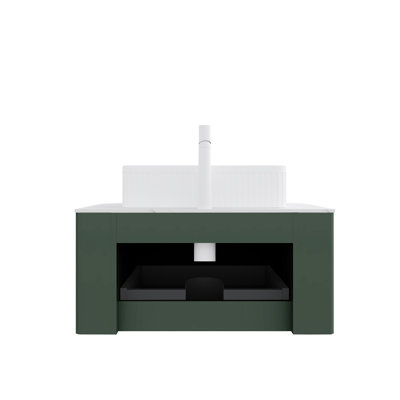 Meuble-lavabo suspendu de 91 cm avec tiroir de rangement et lavabo rectangulaire en céramique blanche