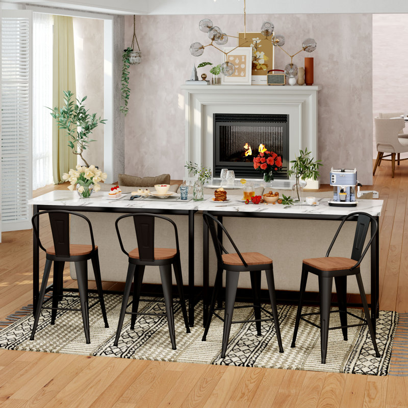 High Back Metal Counter And Bar Stools, Black, Counter Stool (24" Seat Height)