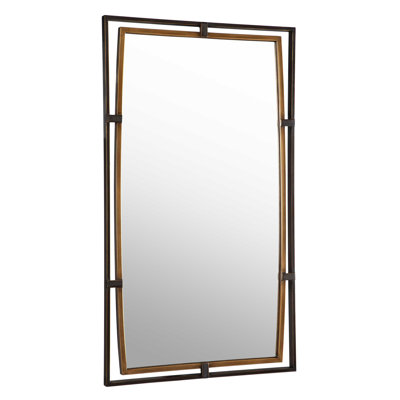  Wall Mirror 38" H Rustic Bronze Iron Frame Antiqued Gold Inner Frame Rectangular Wall Decor