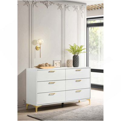Karena White Rectangular 6-Drawer Dresser